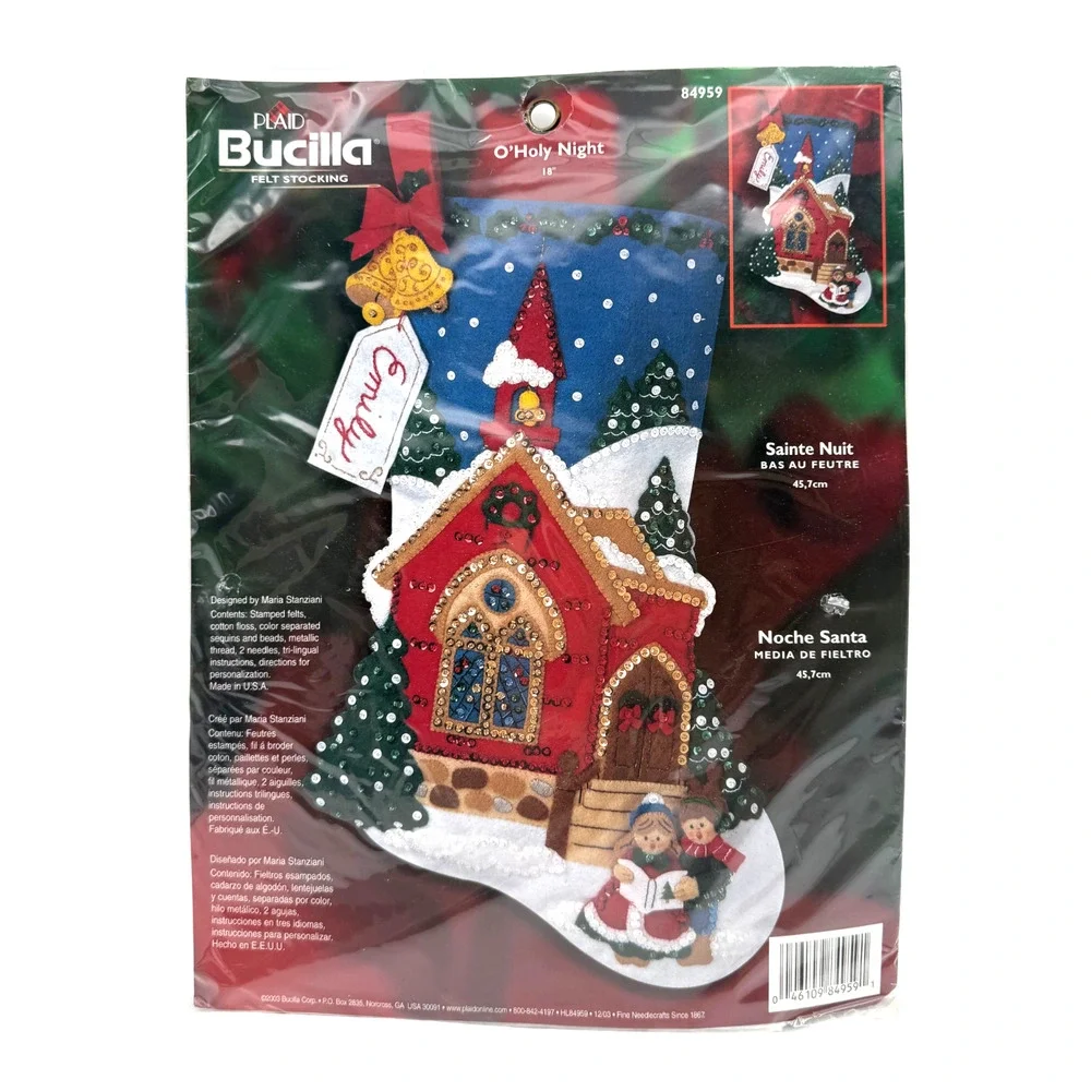 Bucilla Felt Christmas Stocking Kit O Holy Night 84959 Church 18